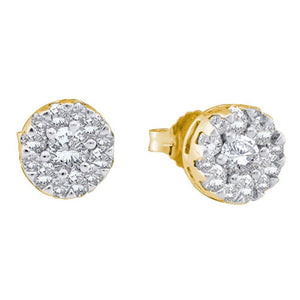 Earrings | 14kt Yellow Gold Womens Round Diamond Flower Cluster Stud Earrings 1/2 Cttw | Splendid Jewellery GND