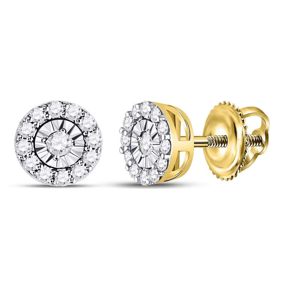 Earrings | 14kt Yellow Gold Womens Round Diamond Halo Earrings 1/4 Cttw | Splendid Jewellery GND