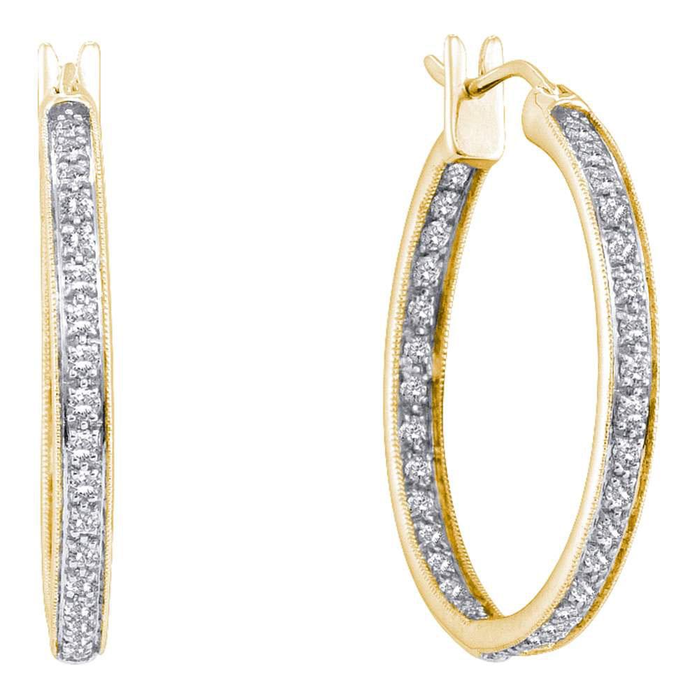 Earrings | 14kt Yellow Gold Womens Round Diamond Inside Outside Hoop Earrings 1/4 Cttw | Splendid Jewellery GND
