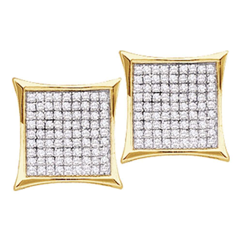 Earrings | 14kt Yellow Gold Womens Round Diamond Square Cluster Earrings 1/6 Cttw | Splendid Jewellery GND