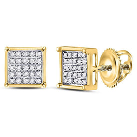 Radiant Brilliance: 14kt Yellow Gold Diamond Square Cluster Earrings  Top View from Splendid Jewellery