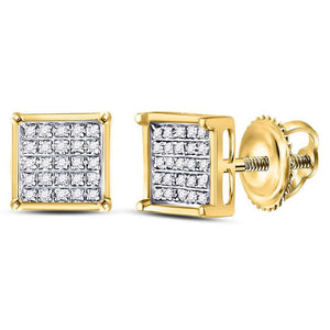 Earrings | 14kt Yellow Gold Womens Round Diamond Square Cluster Earrings 1/6 Cttw | Splendid Jewellery GND