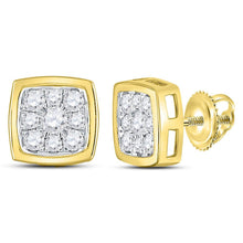 Load image into Gallery viewer, Radiant Brilliance: 14kt Yellow Gold Diamond Square Cluster Stud Earrings  Top View from Splendid Jewellery