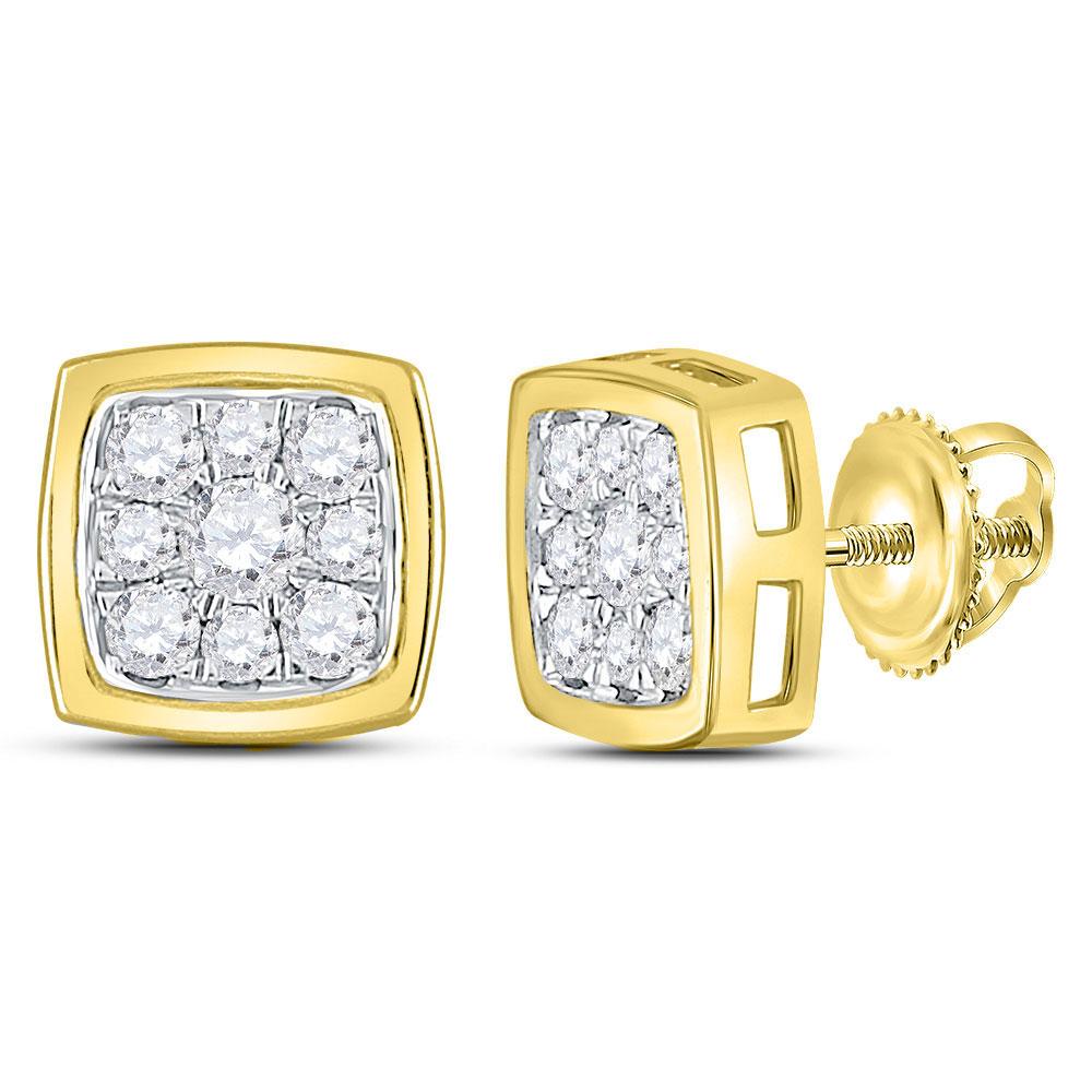 Earrings | 14kt Yellow Gold Womens Round Diamond Square Cluster Stud Earrings 1/2 Cttw | Splendid Jewellery GND
