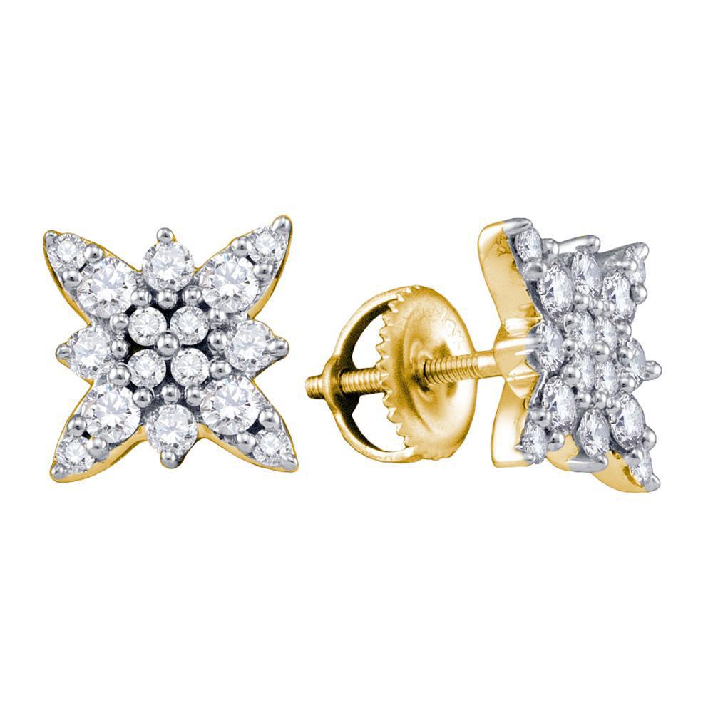 Earrings | 14kt Yellow Gold Womens Round Diamond Starburst Cluster Earrings 5/8 Cttw | Splendid Jewellery GND