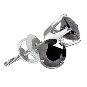 Earrings | Sterling Silver Unisex Round Black Color Enhanced Diamond Solitaire Earrings 1/6 Cttw | Splendid Jewellery GND