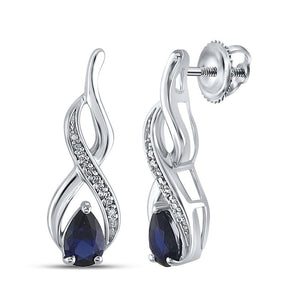 Earrings | Sterling Silver Womens Pear Lab-Created Blue Sapphire Diamond Earrings 1/20 Cttw | Splendid Jewellery GND