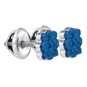 Earrings | Sterling Silver Womens Round Blue Color Enhanced Diamond Cluster Stud Earrings 1/20 Cttw | Splendid Jewellery GND