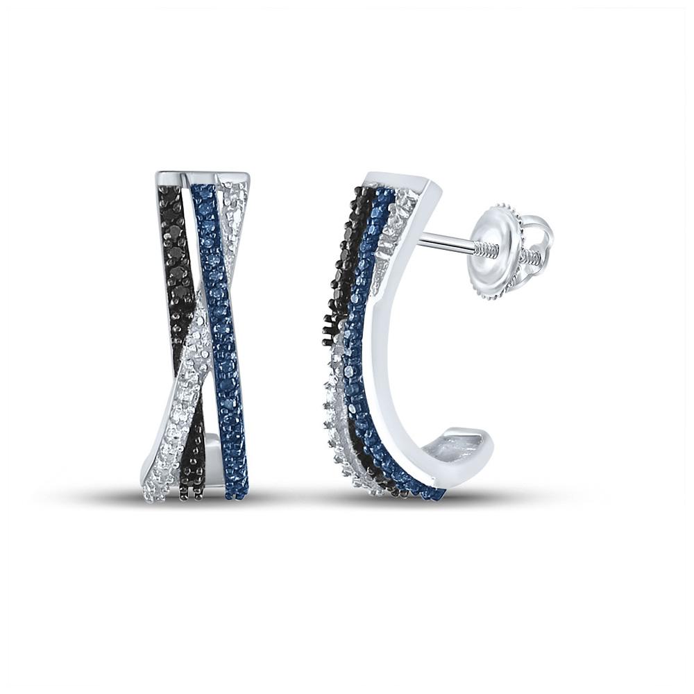 Earrings | Sterling Silver Womens Round Blue Color Enhanced Diamond Half J Hoop Earrings 1/5 Cttw | Splendid Jewellery GND