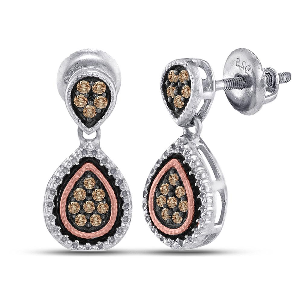 Earrings | Sterling Silver Womens Round Brown Diamond Teardrop Dangle Earrings 1/5 Cttw | Splendid Jewellery GND