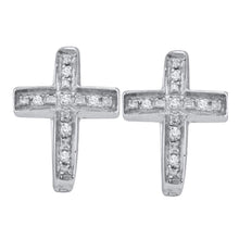 Load image into Gallery viewer, Sterling Silver Diamond Cross Huggie Hoop Earrings: A Symbolic Sparkle  Top View from Splendid Jewellery