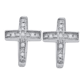 Sterling Silver Diamond Cross Huggie Hoop Earrings: A Symbolic Sparkle  Top View from Splendid Jewellery