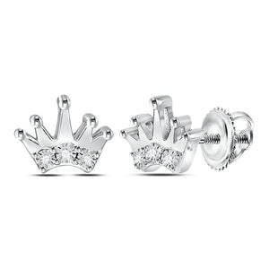 Earrings | Sterling Silver Womens Round Diamond Crown Fashion Earrings 1/20 Cttw | Splendid Jewellery GND