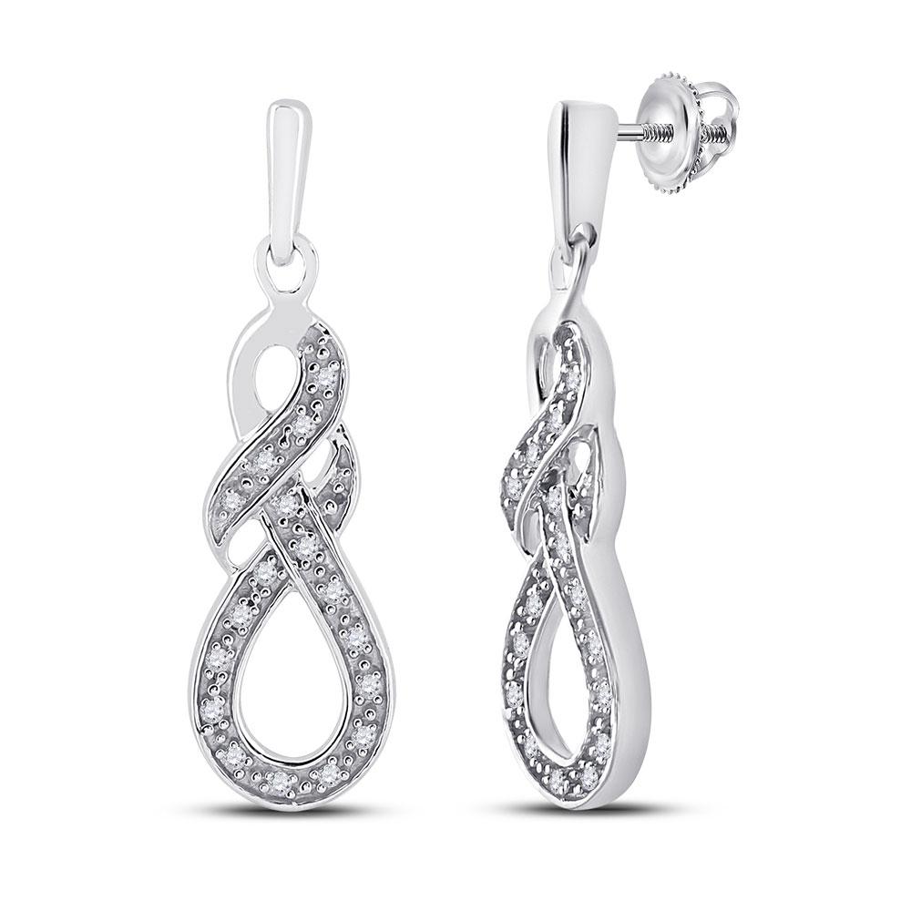 Earrings | Sterling Silver Womens Round Diamond Dangle Earrings 1/8 Cttw | Splendid Jewellery GND