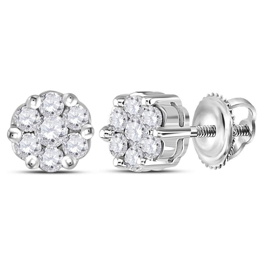 Earrings | Sterling Silver Womens Round Diamond Flower Cluster Earrings 1/4 Cttw | Splendid Jewellery GND