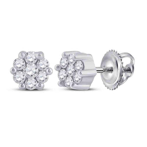 Earrings | Sterling Silver Womens Round Diamond Flower Cluster Stud Earrings 1/6 Cttw | Splendid Jewellery GND