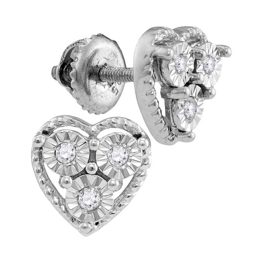 Earrings | Sterling Silver Womens Round Diamond Heart Earrings 1/20 Cttw | Splendid Jewellery GND