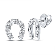 Load image into Gallery viewer, Sparkling Luck Sterling Silver Diamond Horseshoe Earrings  Top View from Splendid Jewellery