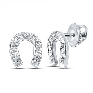 Earrings | Sterling Silver Womens Round Diamond Horseshoe Earrings 1/20 Cttw | Splendid Jewellery GND