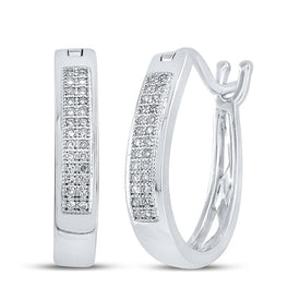 Captivating Brilliance: Sterling Silver Womens Round Diamond Oblong Double Row Hoop Earrings 1/6 Cttw  Top View from Splendid Jewellery
