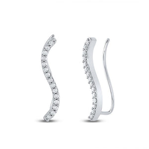 Earrings | Sterling Silver Womens Round Diamond S-shape Climber Earrings 1/3 Cttw | Splendid Jewellery GND