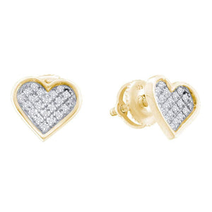 Earrings | Sterling Silver Womens Round Diamond Yellow-tone Heart Cluster Earrings 1/10 Cttw | Splendid Jewellery GND
