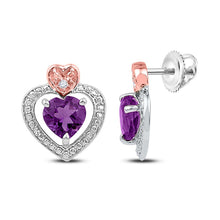 Load image into Gallery viewer, Captivating Heart of Amethyst Earrings: Sterling Silver Womens Round Lab-Created Amethyst Heart Earrings 7/8 Cttw  Top View from Splendid Jewellery