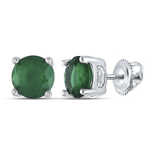 Load image into Gallery viewer, Splendid Jewellery Sterling Silver Lab-Created Emerald Solitaire Stud Earrings  Top View from Splendid Jewellery