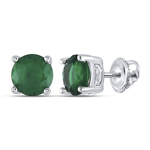 Earrings | Sterling Silver Womens Round Lab-Created Emerald Solitaire Stud Earrings 2 Cttw | Splendid Jewellery GND