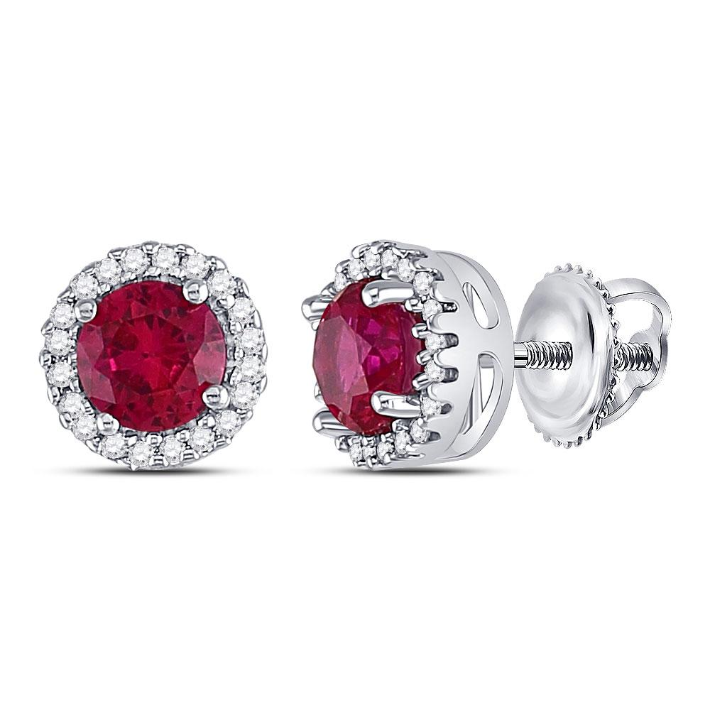 Earrings | Sterling Silver Womens Round Lab-Created Ruby Solitaire Stud Earrings 1-1/3 Cttw | Splendid Jewellery GND