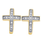 Celestial Sparkle: Yellow-tone Sterling Silver Diamond Cross Huggie Hoop Earrings  Top View from Splendid Jewellery