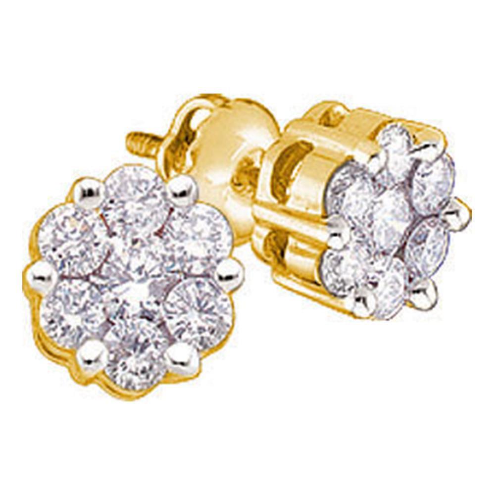 Earrings | Yellow-tone Sterling Silver Womens Round Diamond Flower Cluster Earrings 1/4 Cttw | Splendid Jewellery GND