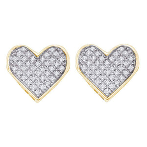 Earrings | Yellow-tone Sterling Silver Womens Round Diamond Heart Cluster Earrings 1/4 Cttw | Splendid Jewellery GND