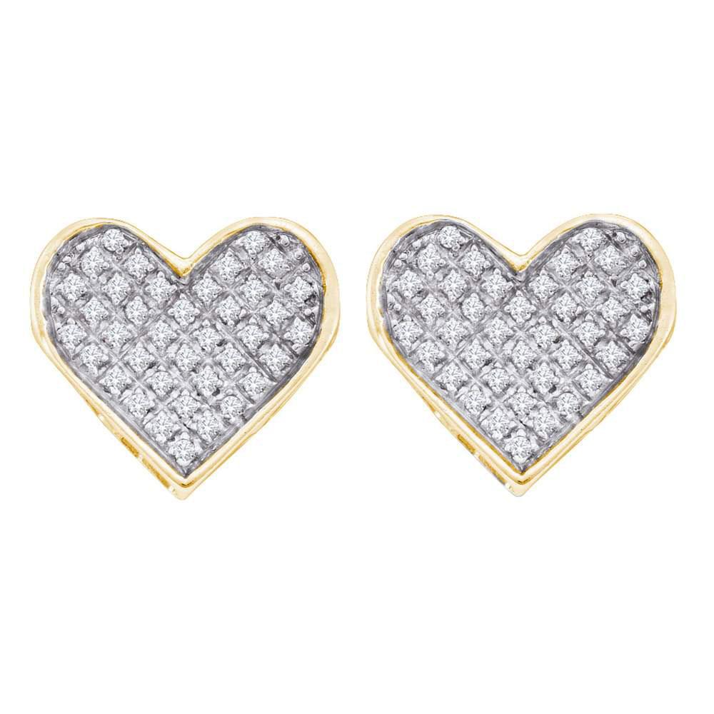 Earrings | Yellow-tone Sterling Silver Womens Round Diamond Heart Cluster Earrings 1/4 Cttw | Splendid Jewellery GND