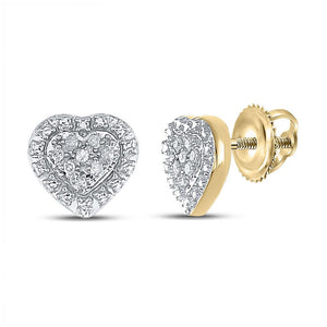 Earrings | Yellow-tone Sterling Silver Womens Round Diamond Heart Cluster Stud Earrings 1/20 Cttw | Splendid Jewellery GND