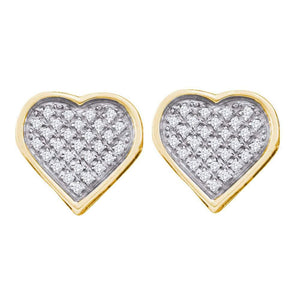 Earrings | Yellow-tone Sterling Silver Womens Round Diamond Heart Cluster Stud Earrings 1/6 Cttw | Splendid Jewellery GND