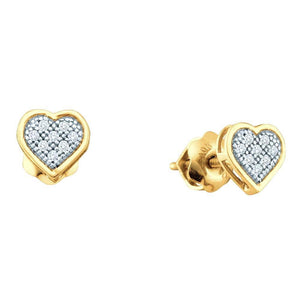 Earrings | Yellow-tone Sterling Silver Womens Round Diamond Heart Earrings 1/20 Cttw | Splendid Jewellery GND