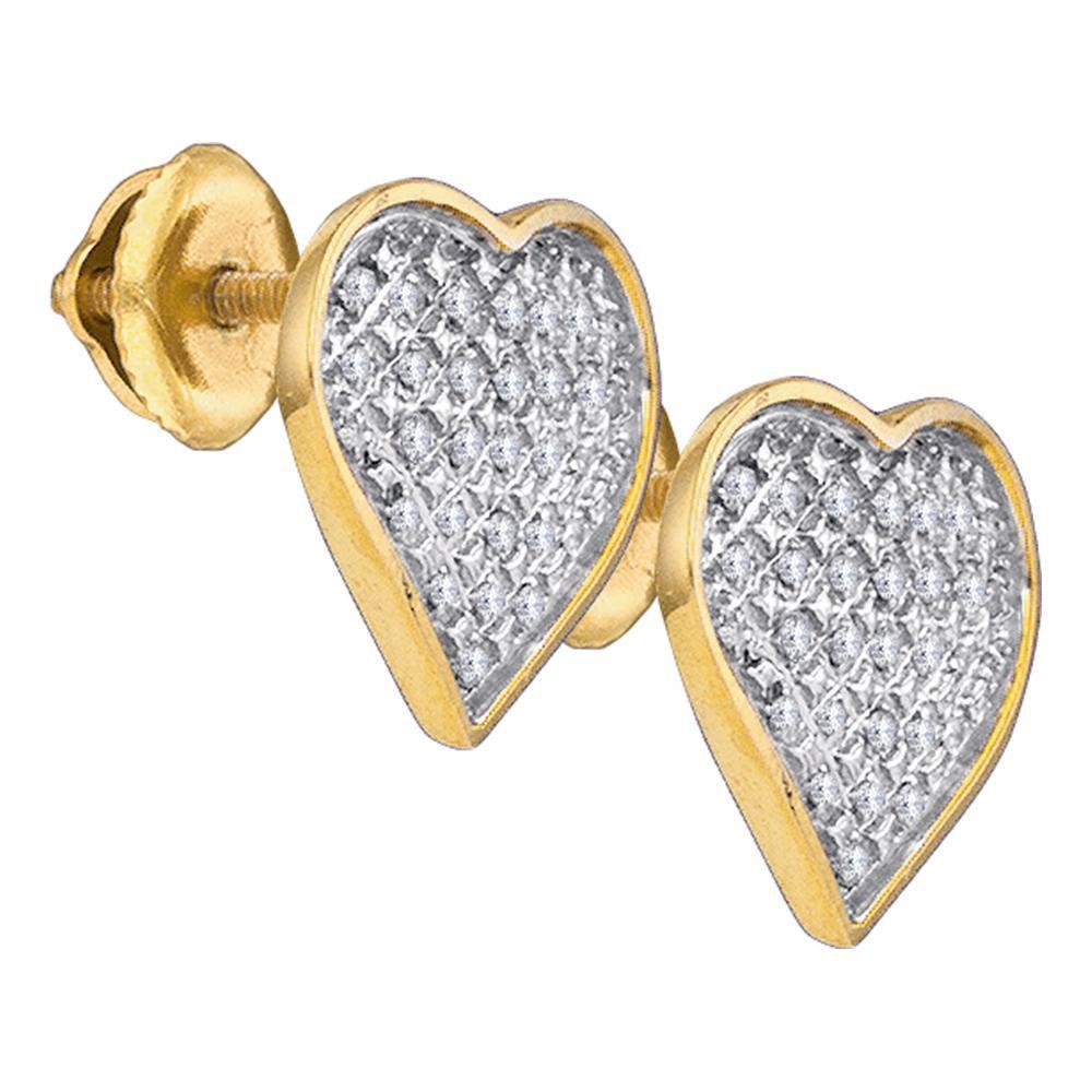 Earrings | Yellow-tone Sterling Silver Womens Round Diamond Heart Earrings 1/6 Cttw | Splendid Jewellery GND
