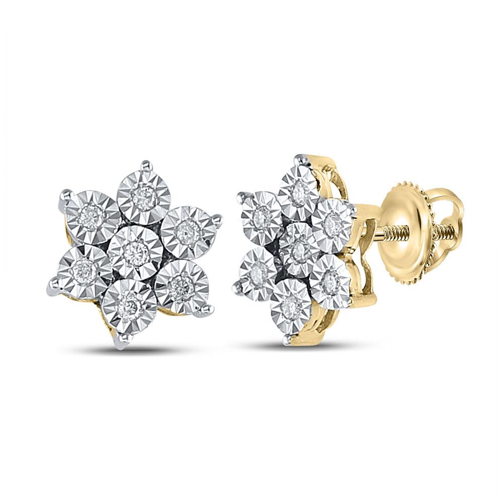 Earrings | Yellow-tone Sterling Silver Womens Round Diamond Illusion Flower Cluster Earrings 1/8 Cttw | Splendid Jewellery GND