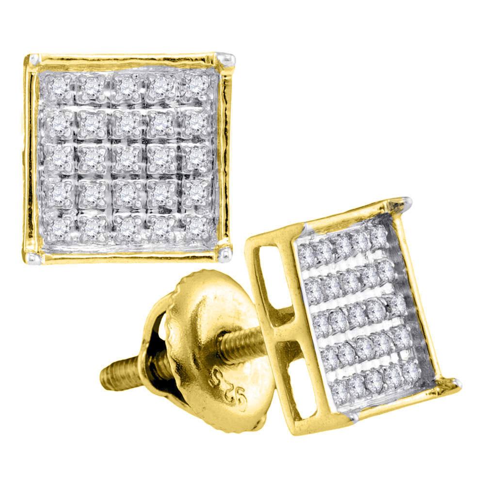 Earrings | Yellow-tone Sterling Silver Womens Round Diamond Square Cluster Stud Earrings 1/6 Cttw | Splendid Jewellery GND