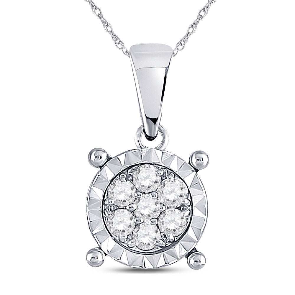 Elegant Brilliance: 10kt White Gold Womens Round Diamond Fashion Cluster Pendant 1/8 Cttw - Splendid Jewellery