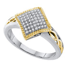 Elegant Diamond Delight Cluster Ring | 10kt White Gold Womens Round Diamond Diagonal Square Milgrain Frame Cluster Ring 1/6 Cttw | Splendid Jewellery - Splendid Jewellery