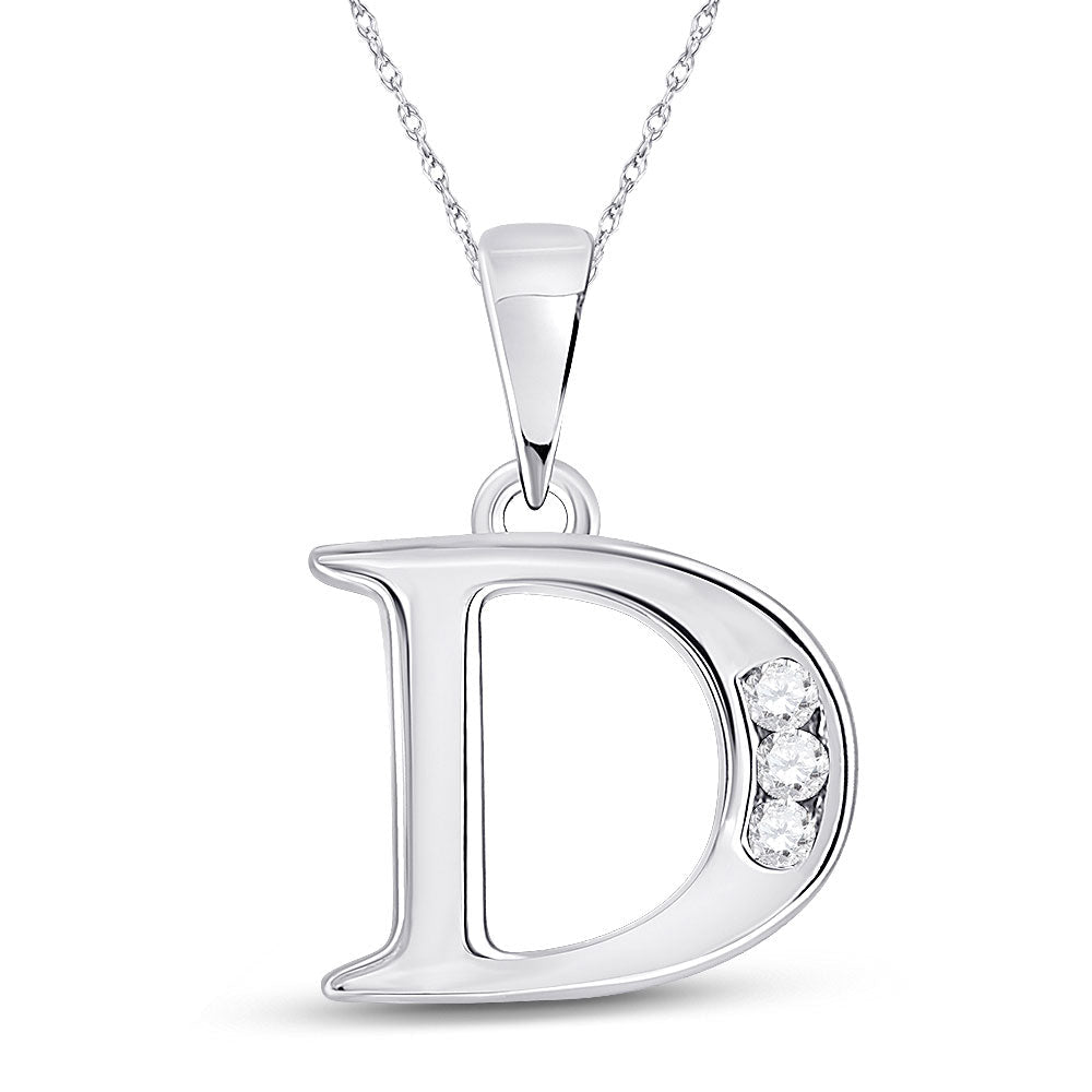 Elegant Diamond Identity Pendant | 10kt White Gold Womens Round Diamond D Initial Letter Pendant 1/20 Cttw | Splendid Jewellery - Splendid Jewellery