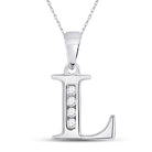 Elegant Diamond Initial Necklace: 10kt White Gold Round Diamond L Pendant 1/20 Cttw - Splendid Jewellery