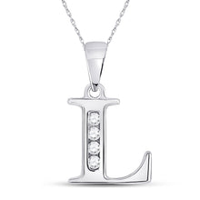 Load image into Gallery viewer, Elegant Diamond Initial Necklace: 10kt White Gold Round Diamond L Pendant 1/20 Cttw - Splendid Jewellery