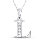 Elegant Diamond Initial Necklace: 10kt White Gold Round Diamond L Pendant 1/20 Cttw - Splendid Jewellery