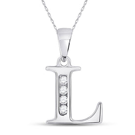 Elegant Diamond Initial Necklace: 10kt White Gold Round Diamond L Pendant 1/20 Cttw - Splendid Jewellery