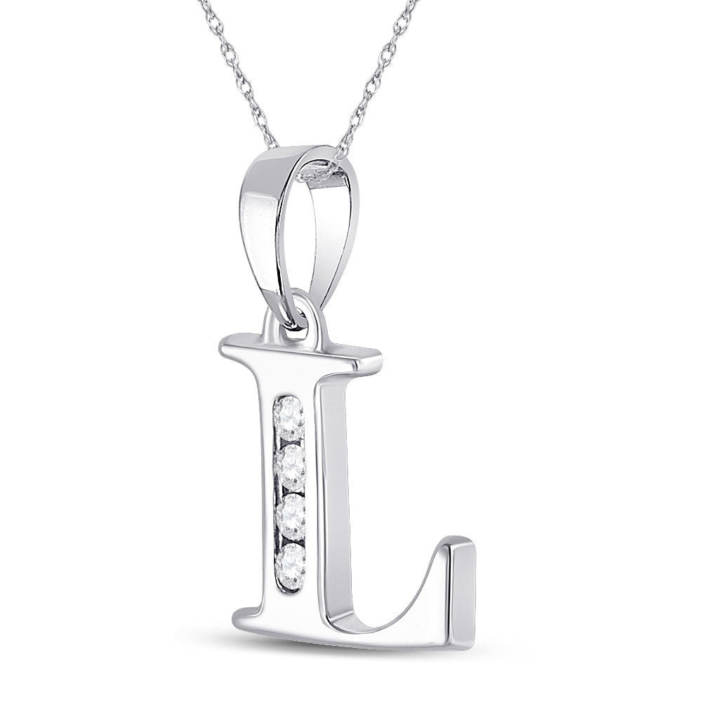 Elegant Diamond Initial Necklace: 10kt White Gold Round Diamond L Pendant 1/20 Cttw - Splendid Jewellery