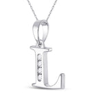 Elegant Diamond Initial Necklace: 10kt White Gold Round Diamond L Pendant 1/20 Cttw - Splendid Jewellery