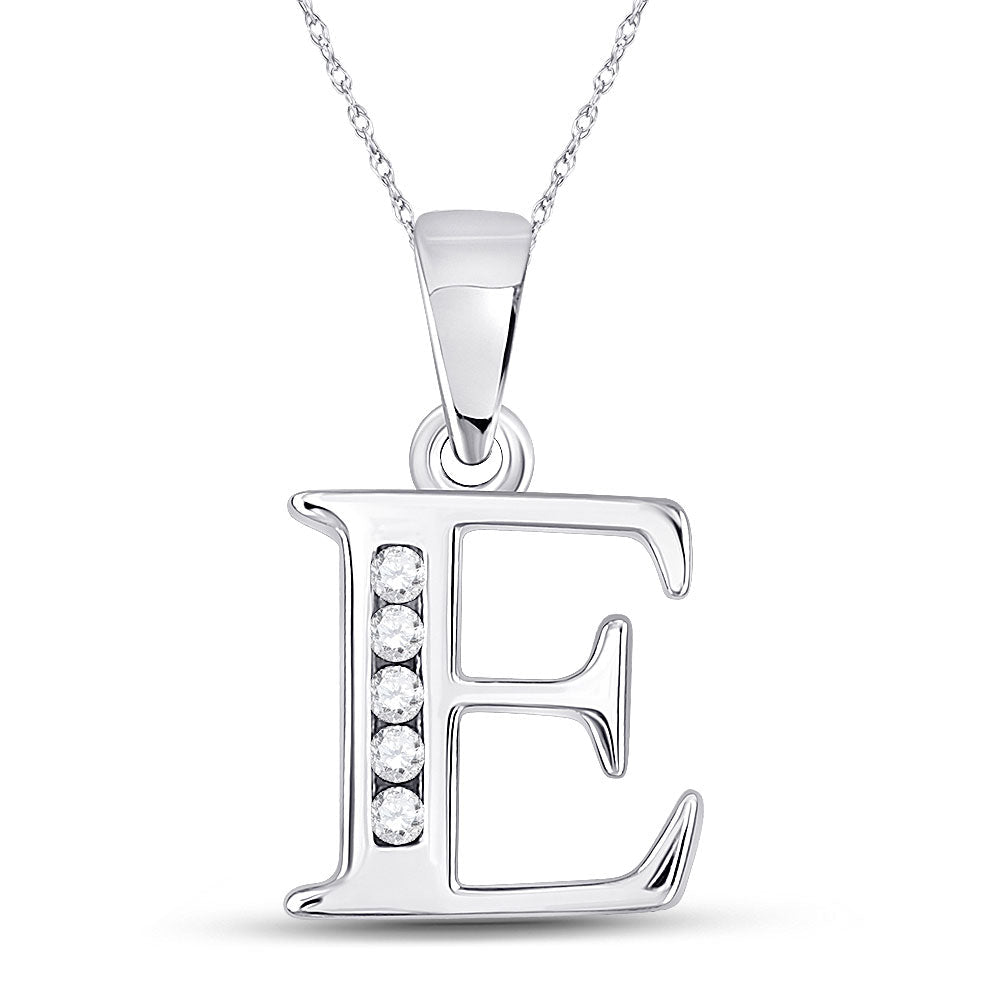 Elegant Diamond Initial Pendant | 10kt White Gold Womens Round Diamond E Initial Letter Pendant 1/20 Cttw | Splendid Jewellery - Splendid Jewellery